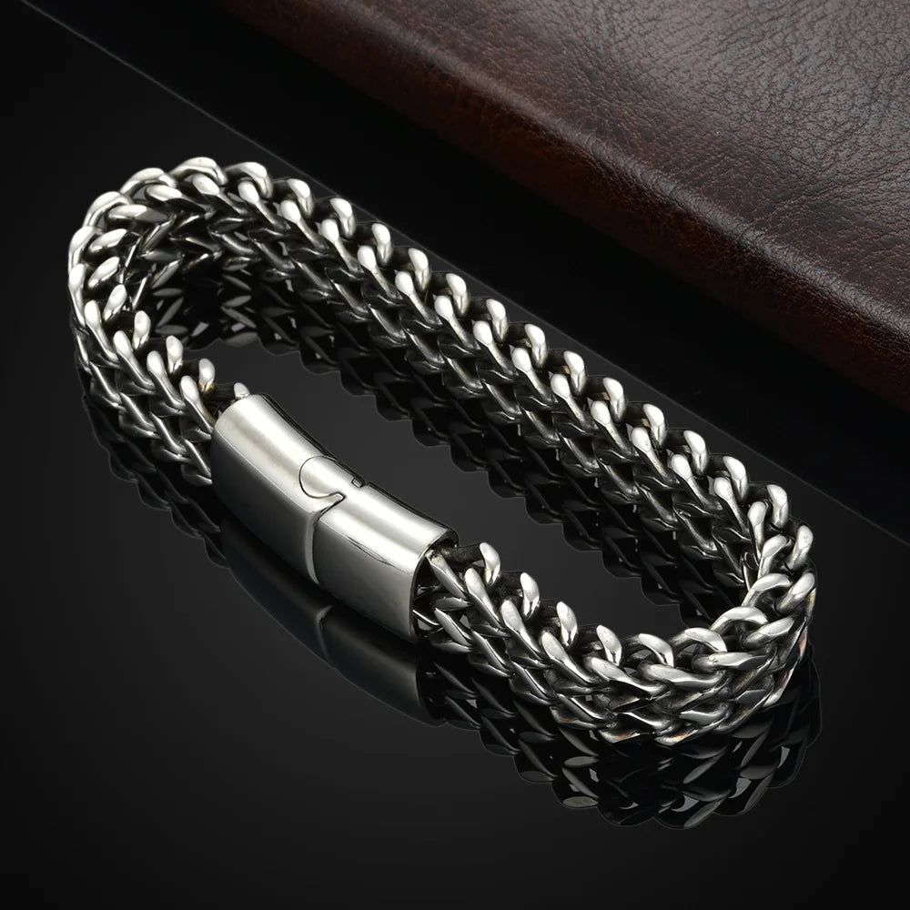 Stainless Steel Double Row Fish Scale Magnetic Bracelet