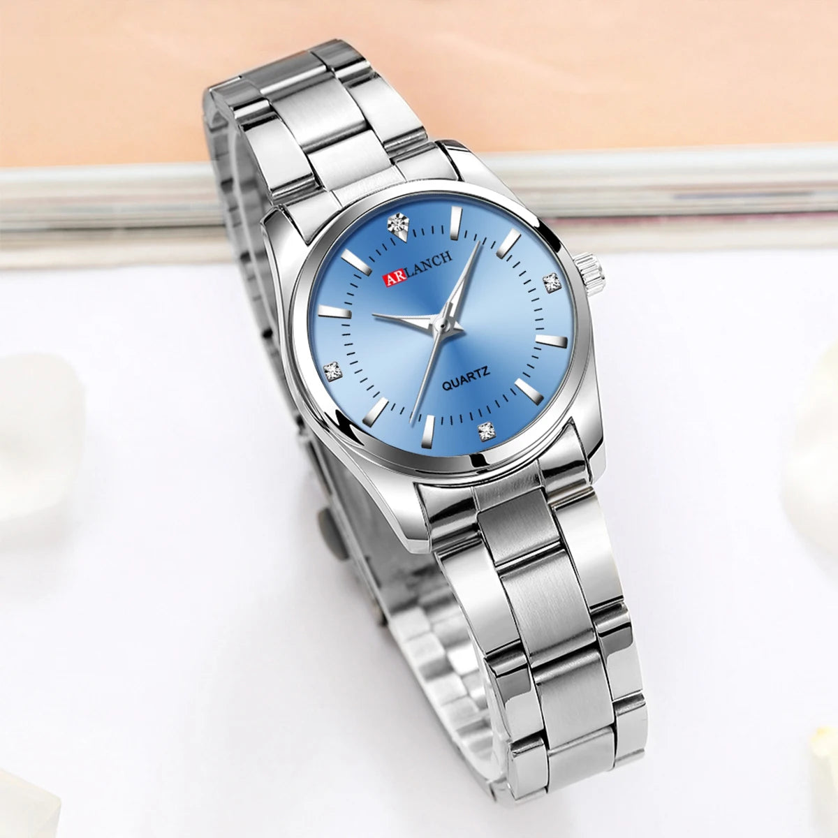 Luxury 29mm Women’s Stainless Steel Rhinestone Watch – Minimalist Pink